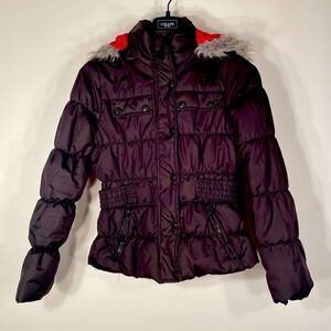 BLACK w RED LINING DOLLHOUSE COAT ZIP OFF HOOD M